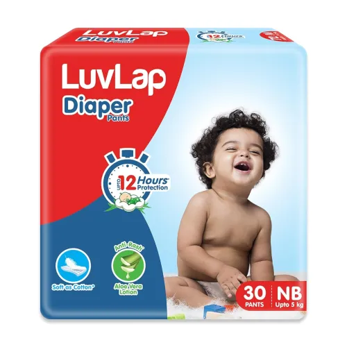 Image of LuvLap Diaper Pants New Born (NB) 0 to 5kg, 30 Count, Baby Diaper Pants, with Aloe Vera Lotion for Rash Protection, upto