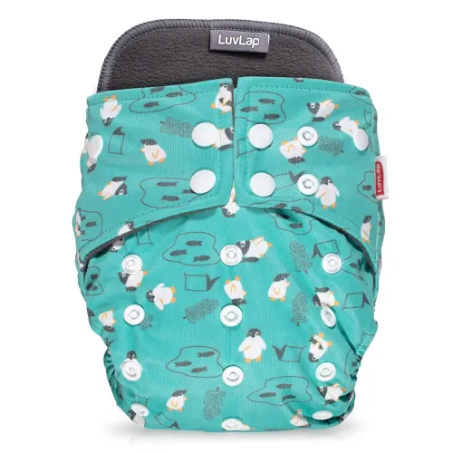 Image of LuvLap Reusable Baby Cloth Diaper – (Green Penguin, 3m+)