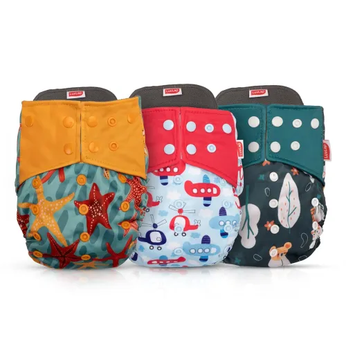 Image of LuvLap Reusable Baby Cloth Diapers Combo Pack of 3