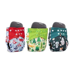 LuvLap Reusable Baby Cloth Diapers Combo pack of 3, white & green,