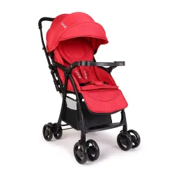 LuvLap Spark Baby Stroller, Pram for Baby with 5 Point Safety Harness, Spacious Cushioned seat with Side Padding, Multi Level seat Recline, Lightweight Baby Stroller for 0 to 3 Years (Red)