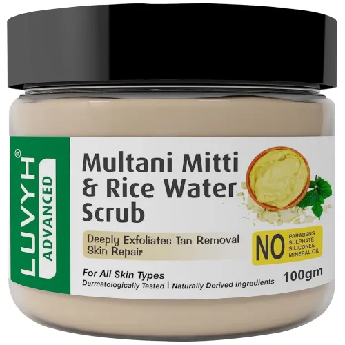 Image of Luvyh Multani Mitti and Rice Water Face Scrub (100g) Clean Skin Cells, Blackheads and Whiteheads Removal for All Skin Ty