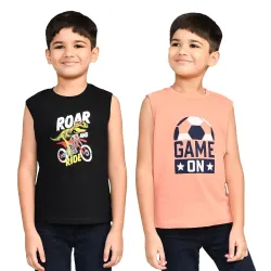 Lux Cozi Printed Round Neck Sleeveless Cotton T-Shirt for Boys | Prints May Vary