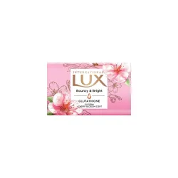 LUX International Bouncy & Bright Bathing Soap, 4 x 130g, LUXURIOUS BATHING EXPERIENCE, for Hydrated & Radiant Skin, with Glutathione & Glycerin, Improves Skin Texture, Cherry Blossom Fragra...