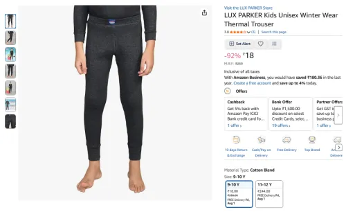 Image of LUX PARKER Kids Unisex Winter Wear Thermal Trouser