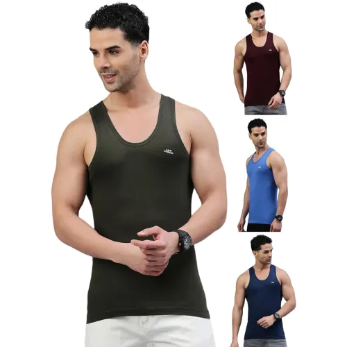 Image of LUX PARKER Men's Cotton Sleeveless Round Neck Regular Fit Vest | Baniyan for Men | Pack of 4