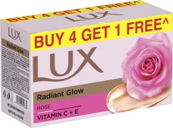LUX Soft Glow Buy 4 Get 1 Free Offer Rose & Vitamin E Bathing Soap For Glowing Skin Beauty Soaps (5 x 150 g)
