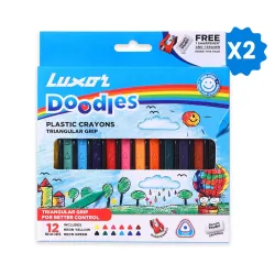 Luxor Doodles Triangular Grip Plastic Crayons
