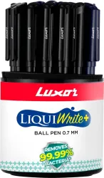 LUXOR Liquiwrite+ Antimicrobial Ball Pen (Pack of 25, Ink Color - Blue)