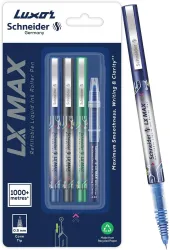 Luxor Schneider LX MAX | Cone Tip | 0.5 mm | 1000+ Meters Writing Length | German Technology Roller Ball Pen (Pack of 3, Ink Color - Multicolor)