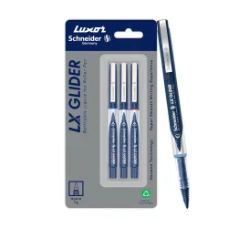 Luxor Schneider, LX Glider Pens, Pack of 3, Ink- (Blue, Black, Red) +1 Refill, Hybrid Tip, Refillable, Liquid Ink Roller