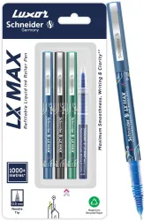 Luxor Schneider LX MAX | Needle Tip | 0.5 mm | 1000+ Meters Writing Length | German Technology Roller Ball Pen (Pack of 3, Ink Color - Multicolor)