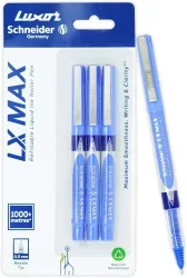 Luxor Schneider LX MAX | Needle Tip | 0.5 mm | 1000+ Meters Writing Length | German Technology Roller Ball Pen (Pack of 3, Ink Color - Blue)