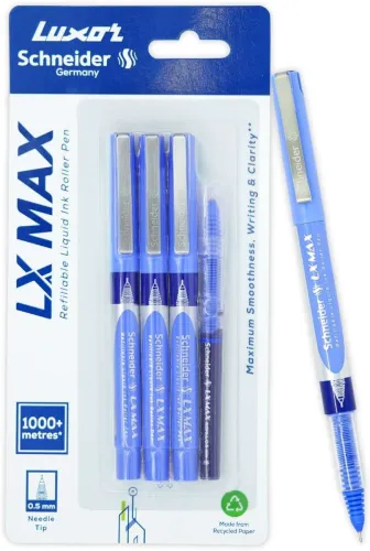 Image of Luxor Schneider LX Max 0.5mm Needle Tip Roller Ball Pen (Pack of 3, Blue)