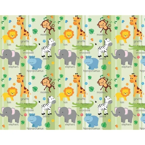 Image of Luxury Jungle Animal Cartoon Safari Pattern with Giraffe Monkey Lion Zebra