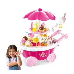 Luxury Sweet Shopping Battery Operated 39 Pcs Ice Cream Trolley Pretend Roll Plastic Play Set with LED Lights and Music Learning and Educational Toy for Kids (39 PcS Ice Cream Trolly)