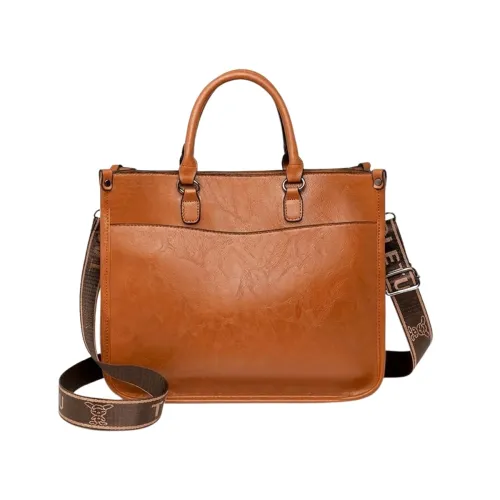 Image of Luxury Women's Handbag, Black Faux Leather Tote with Stylish Brown Strap, Professional Shoulder Bag for Work and Fashion