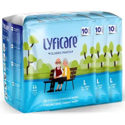 Lyficare Classic Adult Diaper Large Size (L) - 30 Units (Pack of 3) | Unisex Diapers Pants Style | Waist (75-100 cm) | W