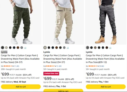 Image of Lymio Cargo for Men Flat 85% Discount