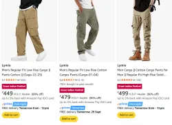 Lymio Mens Regular Cargo Pants Upto 90% Discount