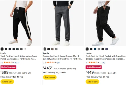 Image of Lymio Trouser for Men Upto 75% Discount