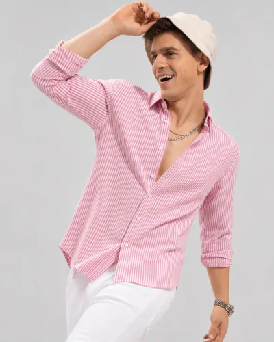 Image of Lyphy Men Regular Fit Striped Spread Collar Casual Shirt
