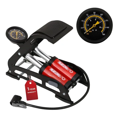 Image of Lyrovo 160 PSI Double Cylinder Portable Foot Pump Air Tyre Inflator for car Bike and Cycle, Red