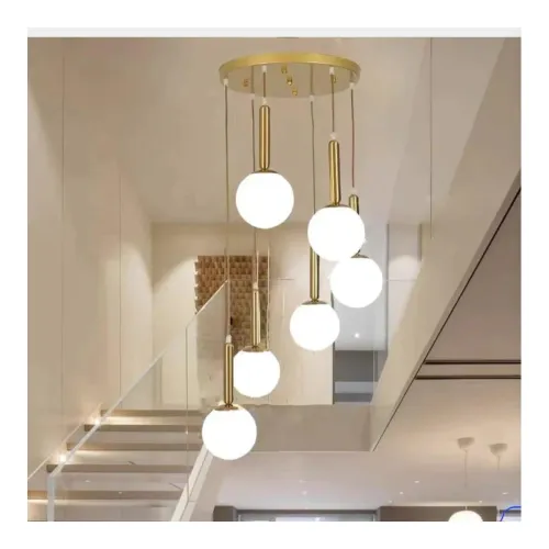 Image of Lyse Decor Spiral Shape Long Chandelier for Staircase, Double Height Jhoomar Hanging Light for Banquet Hall Ceiling, Lam