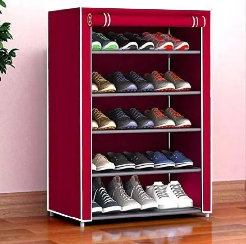 Image of Lyzoo DIY Plastic Shoe Rack, 5 Shelves, Maroon