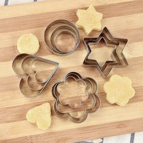 Image of MACARIZE Cookie Cutter Stainless Steel with 4 Shapes Heart, Round, Star & Flower Biscuit Shaper Mould Cake Decorating Fo