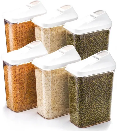 Image of MACARIZE Plastic Grocery Container - 750 ml  (Pack of 6, White)
