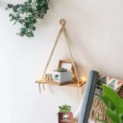 Macram Wooden Wall Hanging Shelf, 15inchW x 16inchH