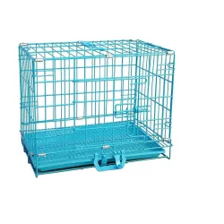 Madhabi 18-Inch Dog Crate – Portable Foldable Metal Cage Kennel with Carry Handle & Removable Tray for Small Dogs, Puppies & Cats – Blue