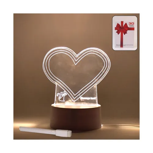 Image of Madhabi 3D Acrylic Heart LED Night Lamp with Marker Pen – USB Powered Creative Message Board Light for Bedroom, Living R