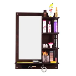 Madhuran Blejaa Engineered Wood Wall Mounted Dressing Mirror with Storage Shelf | Rectangular Bathroom Wash Basin Vanity Mirror for Bedroom, Living Room & Makeup Area | 60 x 80 cm | Wenge