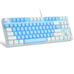 MageGee 75% Mechanical Gaming Keyboard with Blue Switch, LED Blue Backlit, 87 Keys Compact TKL Wired Computer Keyboard for Windows Laptop PC Gamer - Blue/White