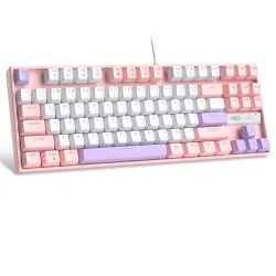 MageGee 75% Pink Red Switch Gaming Mechanical Keyboard 87 Keys