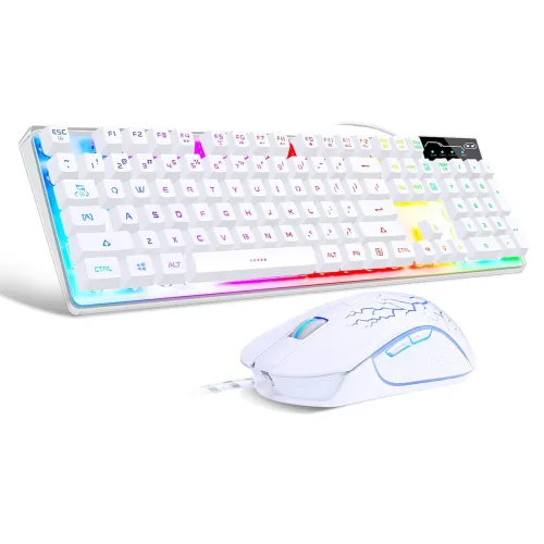 Image of MageGee K1 Gaming Keyboard + Mouse Combo (LED Rainbow Backlit, 104 Keys, White)
