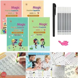 Magic Reusable Copybook Set for Kids – 4 Books with Pen