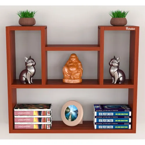 Image of Mahaakaay Wall Mounted Walnut Bookshelf Rack