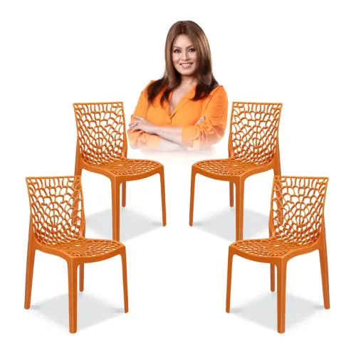Image of MAHARAJA Plastic Chair Set with Arm Rest (Orange, Pack of 4)
