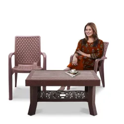MAHARAJA Premium Plastic Chair and Table Combo Set for Home, Garden, Office & Outdoor Use Durable & Weather Resistant (Brown, 2 Chair+1 Table)