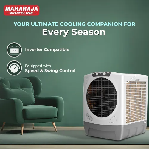 Image of Maharaja Whiteline Rambo Grey Desert Air Cooler | 65 Lt Water Tank | Inverter Compatible |