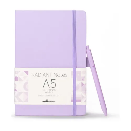 Image of MAHAVIR Radiant Notes with Pen A5 Notebook Ruled 192 Pages