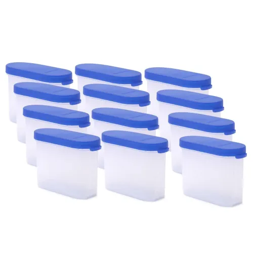 Image of Mahaware Modular Mini Oval Plastic Fridge Door Kitchen Container Set, 150ml, Set of 12, Blue