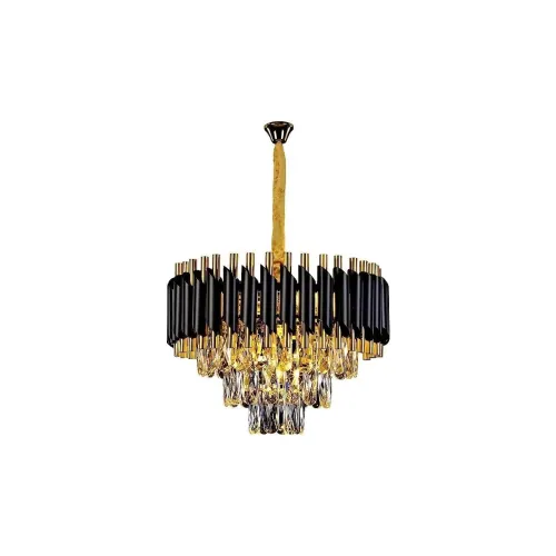 Image of Mahganya Metal and K9 Crystal Golden Finish Exqusite Design Chandelier for Home and Office ; Pack of 1 Black Gold Jhumar