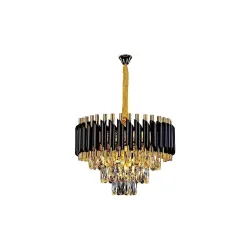 Mahganya Metal and K9 Crystal Golden Finish Exqusite Design Chandelier for Home and Office ; Pack of 1 Black Gold Jhumar