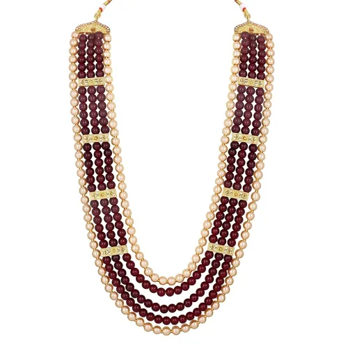 Image of Mahi 5 Layers Red and Brown Glass Beads Base Dulha Moti Mala Haar Necklace