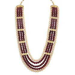 Mahi 5 Layers Red and Brown Glass Beads Base Dulha Moti Mala Haar Necklace