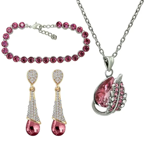 Image of Mahi Alluring Pink Brass Alloy Pendant Earrings and Bracelet Combo